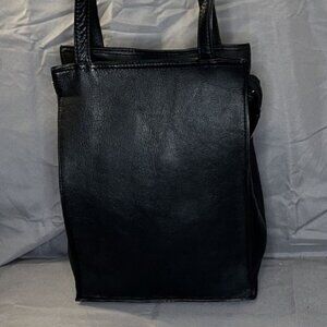 Vintage Leather Zipper Slouchy Tote, Small, Black,